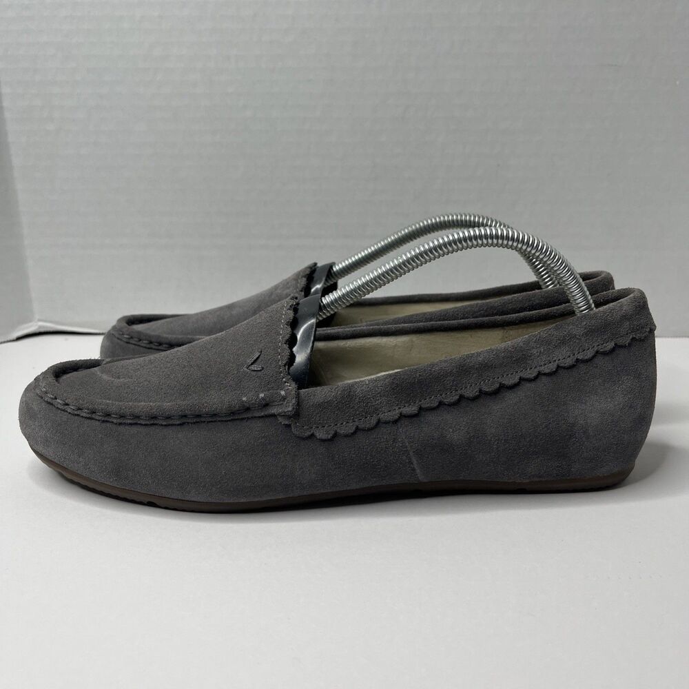 Vionic McKenzie Arch Support Gray Suede Shearling House Shoe Slippers SZ 11